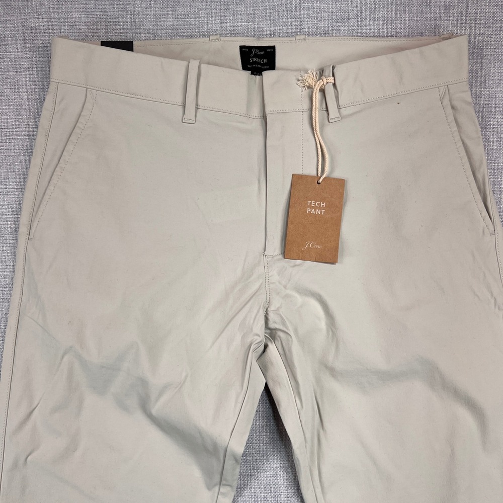J. Crew 484 Slim Stretch Tech Pants Men 30x32 Khaki Water Resistant Commuter NEW